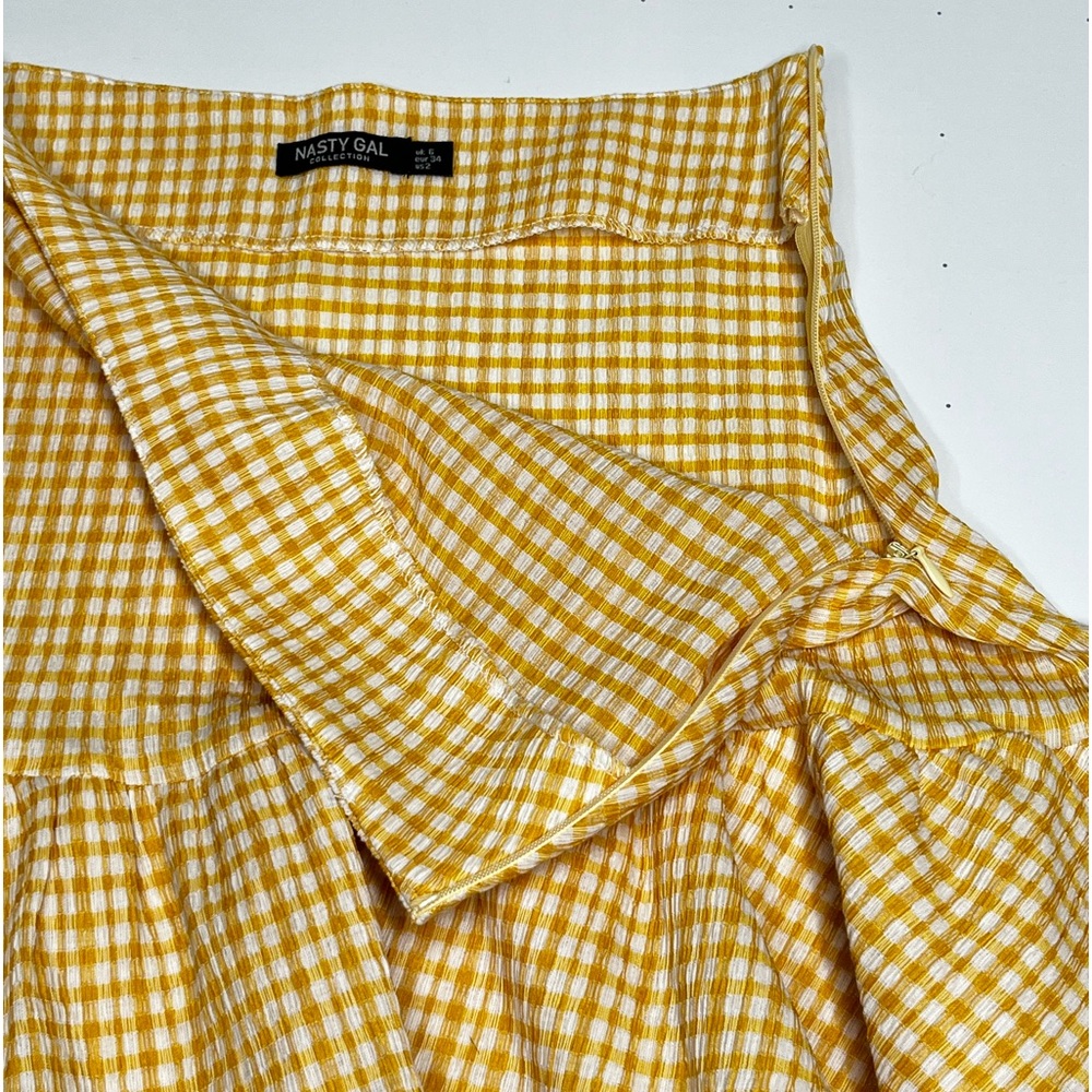 Nasty Gal Ruffled Yellow and White Checkered Springtime Skirt